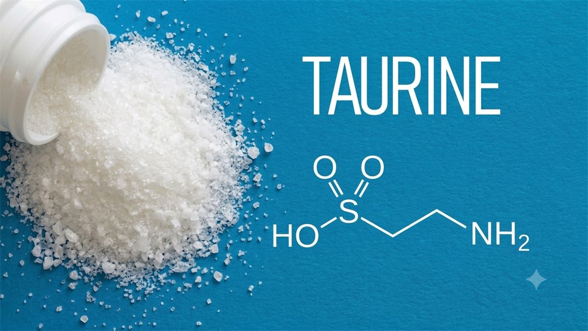 Taurine powder and molecular structure, the amino acid enhancing Hyteka's OVD Premium formulation